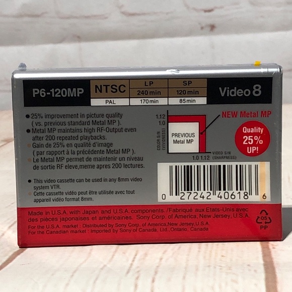 New Sony 8mm MP 120 8mm Video P6-120mp NTSC Cassette Sealed NIP - Picture 3 of 6